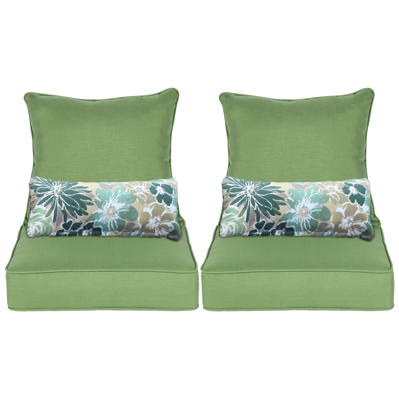 Patio Deep Chair Cushion, 2 Back 2 Seater 2 Pillow, Green - Aoodor